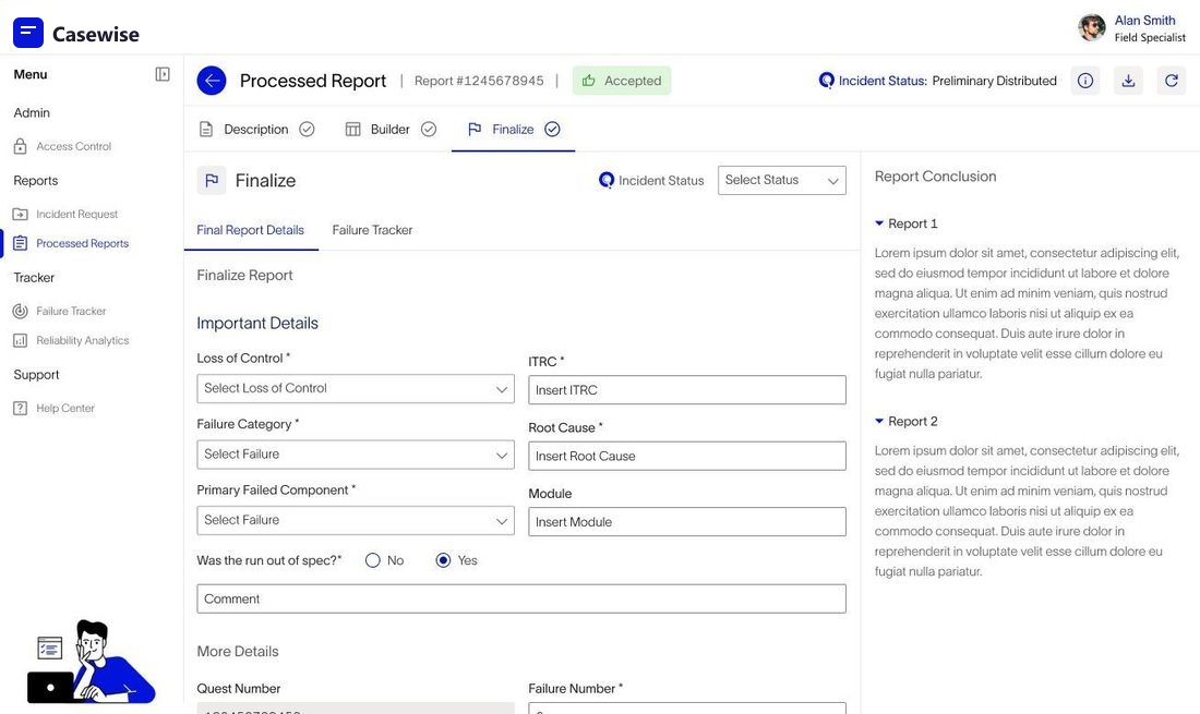 Report finalize form, the Finalize phase